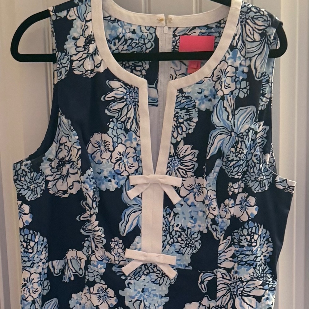 Lilly Pulitzer Aria Floral Shift Dress in Low Tide Navy - Size 16 - NWOT